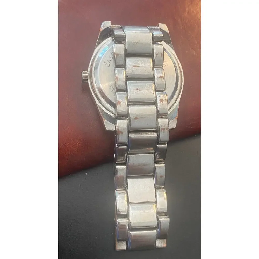 Silver Tone LS 40mm Watch with Rhinestone Bezel, Bracelet Band